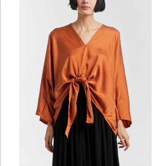 Miranda Bennett Tops - MIRANDA BENNETT Rare Breed Collection: Silk Charmeuse KAHLO Top in Burnt Orange